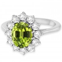 Oval Peridot & Diamond Accented Ring in 14k White Gold (3.60ctw)