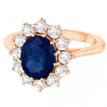 Oval Blue Sapphire & Diamond Accented Ring 18k Rose Gold (3.60ctw)