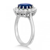 Oval Blue Sapphire & Diamond Accented Ring 18k White Gold (3.60ctw)