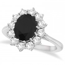 Oval Black & White Diamond Accented Ring 14k White Gold (2.80ctw)
