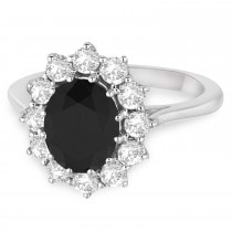 Oval Black & White Diamond Accented Ring 14k White Gold (2.80ctw)