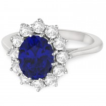 Oval Lab Blue Sapphire & Diamond Accented Ring 14k White Gold (3.60ctw)