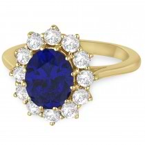 Oval Lab Blue Sapphire & Diamond Accented Ring 14k Yellow Gold (3.60ctw)