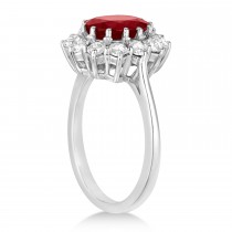 Oval Lab Ruby and Diamond Ring 14k White Gold (3.60ctw)
