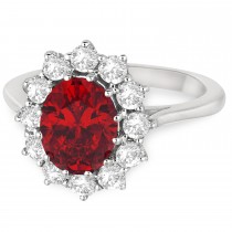 Oval Lab Ruby and Diamond Ring 14k White Gold (3.60ctw)