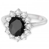 Oval Onyx and Diamond Ring 14k White Gold (3.60ctw)