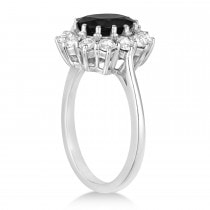 Oval Onyx and Diamond Ring 18k White Gold (3.60ctw)
