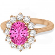 Oval Pink Tourmaline and Diamond Lady Di Ring 14k Rose Gold (3.60ctw)