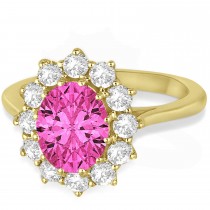 Oval Pink Tourmaline and Diamond Lady Di Ring 14k Yellow Gold (3.60ctw)