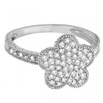 Five-Leaf Clover Shaped Diamond Right Hand Ring 14k White Gold (0.50ct)