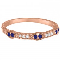 Vintage Stacking Diamond & Blue Sapphire Ring Band 14k Rose Gold (0.15ct)