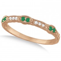 Vintage Stacking Diamond & Emerald Ring Band 14k Rose Gold (0.15ct)