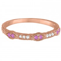 Vintage Stacking Diamond & Pink Sapphire Ring Band 14k Rose Gold (0.15ct)