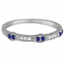 Vintage Stacking Diamond & Blue Sapphire Ring Band 14k White Gold (0.15ct)