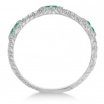 Vintage Stacking Diamond & Emerald Ring Band 14k White Gold (0.15ct)