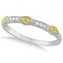 Vintage Stacking Diamond & Yellow Sapphire Ring Band 14k White Gold (0.15ct)