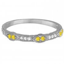 Vintage Stacking Diamond & Yellow Sapphire Ring Band 14k White Gold (0.15ct)