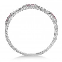 Pave Set Vintage Stacking Pink & White Diamond Ring Band 14k White Gold (0.15ct)