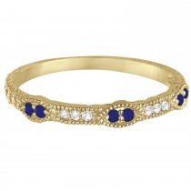 Vintage Stacking Diamond & Blue Sapphire Ring Band 14k Yellow Gold (0.15ct)
