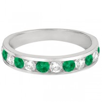 Channel-Set Emerald & Diamond Ring Band 14k White Gold (1.20ctw)