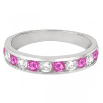 Channel-Set Pink Sapphire & Diamond Ring Band 14k White Gold (1.20ct)