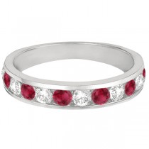 Channel-Set Ruby & Diamond Ring Band 14k White Gold (1.20ctw)