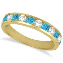 Channel-Set Blue Topaz & Diamond Ring Band 14k Yellow Gold (1.20ct)