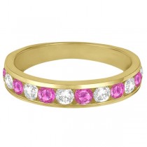 Channel-Set Pink Sapphire & Diamond Ring Band 14k Yellow Gold (1.20ct)