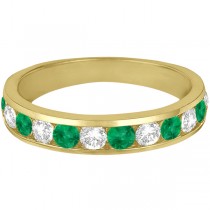Channel-Set Emerald & Diamond Ring Band 14k Yellow Gold (1.20ctw)
