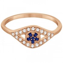 Evil Eye Diamond & Blue Sapphire Ring in 14k Rose Gold (0.22ct)