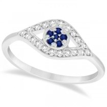 Evil Eye Diamond & Blue Sapphire Ring in 14k White Gold (0.22ct)