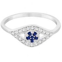 Evil Eye Diamond & Blue Sapphire Ring in 14k White Gold (0.22ct)