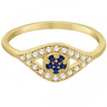 Evil Eye Diamond & Blue Sapphire Ring in 14k Yellow Gold (0.22ct)