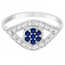 Evil Eye Diamond & Blue Sapphire Ring in 14k White Gold (0.54ct)