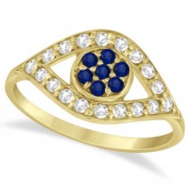 Evil Eye Diamond & Blue Sapphire Ring in 14k Yellow Gold (0.54ct)