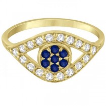 Evil Eye Diamond & Blue Sapphire Ring in 14k Yellow Gold (0.54ct)