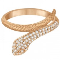 Modern Diamond-Studded Snake Ring Pave Set in 14k Rose Gold (0.35ct)