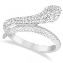 Modern Diamond-Studded Snake Ring Pave Set in 14k White Gold (0.35ct)