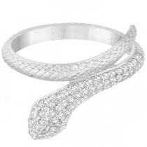 Modern Diamond-Studded Snake Ring Pave Set in 14k White Gold (0.35ct)