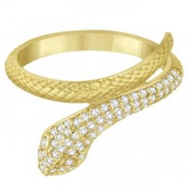 Modern Diamond-Studded Snake Ring Pave Set in 14k Yellow Gold (0.35ct)