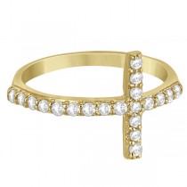 Modern Sideways Diamond Cross Fashion Ring in 14k Yellow Gold (0.42ct)