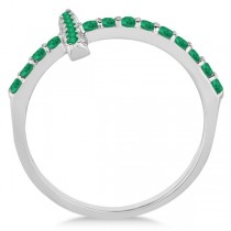 Modern Sideways Emerald Cross Fashion Ring in 14k White Gold (0.42ct)
