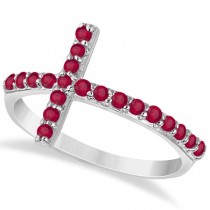 Modern Sideways Ruby Cross Fashion Ring in 14k White Gold (0.42ct)