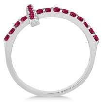 Modern Sideways Ruby Cross Fashion Ring in 14k White Gold (0.42ct)