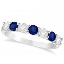 Diamond & Blue Sapphire 7 Stone Wedding Band 14k White Gold (1.00ct)