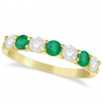 Diamond & Emerald 7 Stone Wedding Band 14k Yellow Gold (1.00ct)