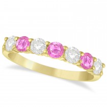 Diamond & Pink Sapphire 7 Stone Wedding Band 14k Yellow Gold (1.00ct)