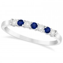 Diamond & Blue Sapphire 7 Stone Wedding Band 14k White Gold (0.26ct)