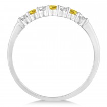 Diamond & Yellow Sapphire 7 Stone Wedding Band 14k White Gold (0.26ct)