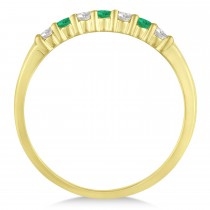 Diamond & Emerald 7 Stone Wedding Band 14k Yellow Gold (0.26ct)